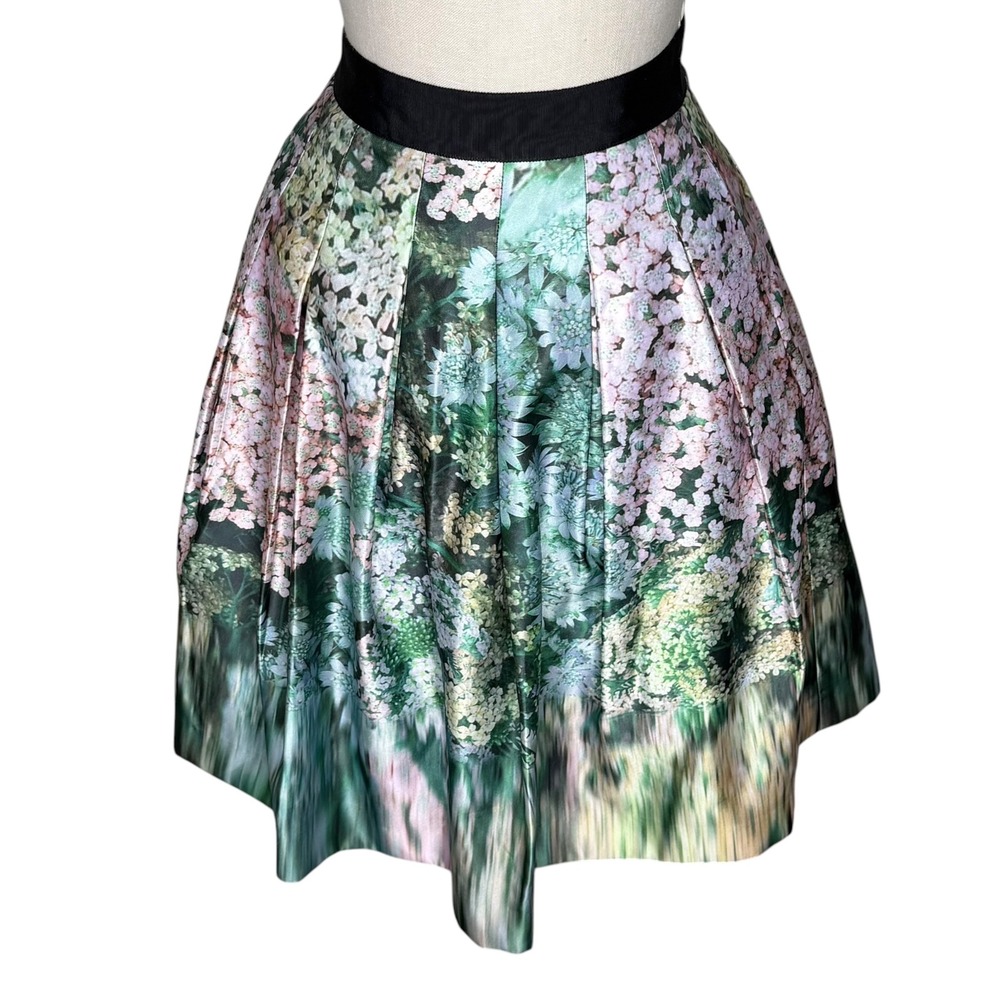 TED BAKER London Skirt Green Floral OVALD Pleated A-Line Women's TB0‎ US XS